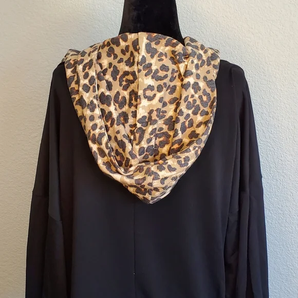 Zenana Black and Animal Print Hoodie. NWOT - Picture 7 of 11